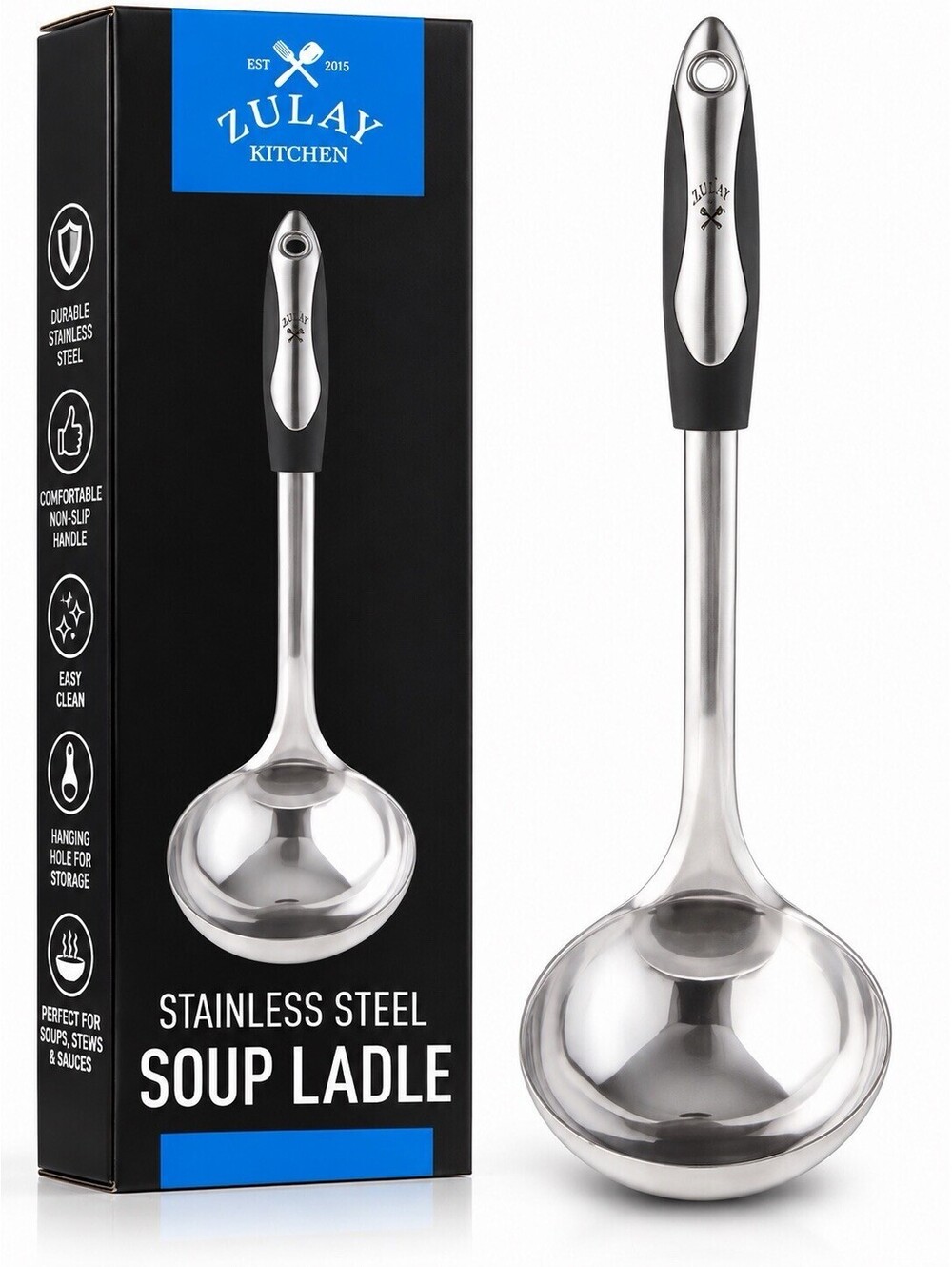 💙 Zulay Kitchen Stainless Steel Soup Ladle – Large Serving Spoon